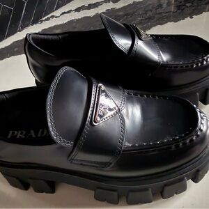 Prada Women’s Black Leather Chunky Loafers